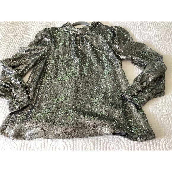 Anthropologie Sunday in Brooklyn Luna Silver Sequined Blouse Size XS Party Cockt - Picture 13 of 16